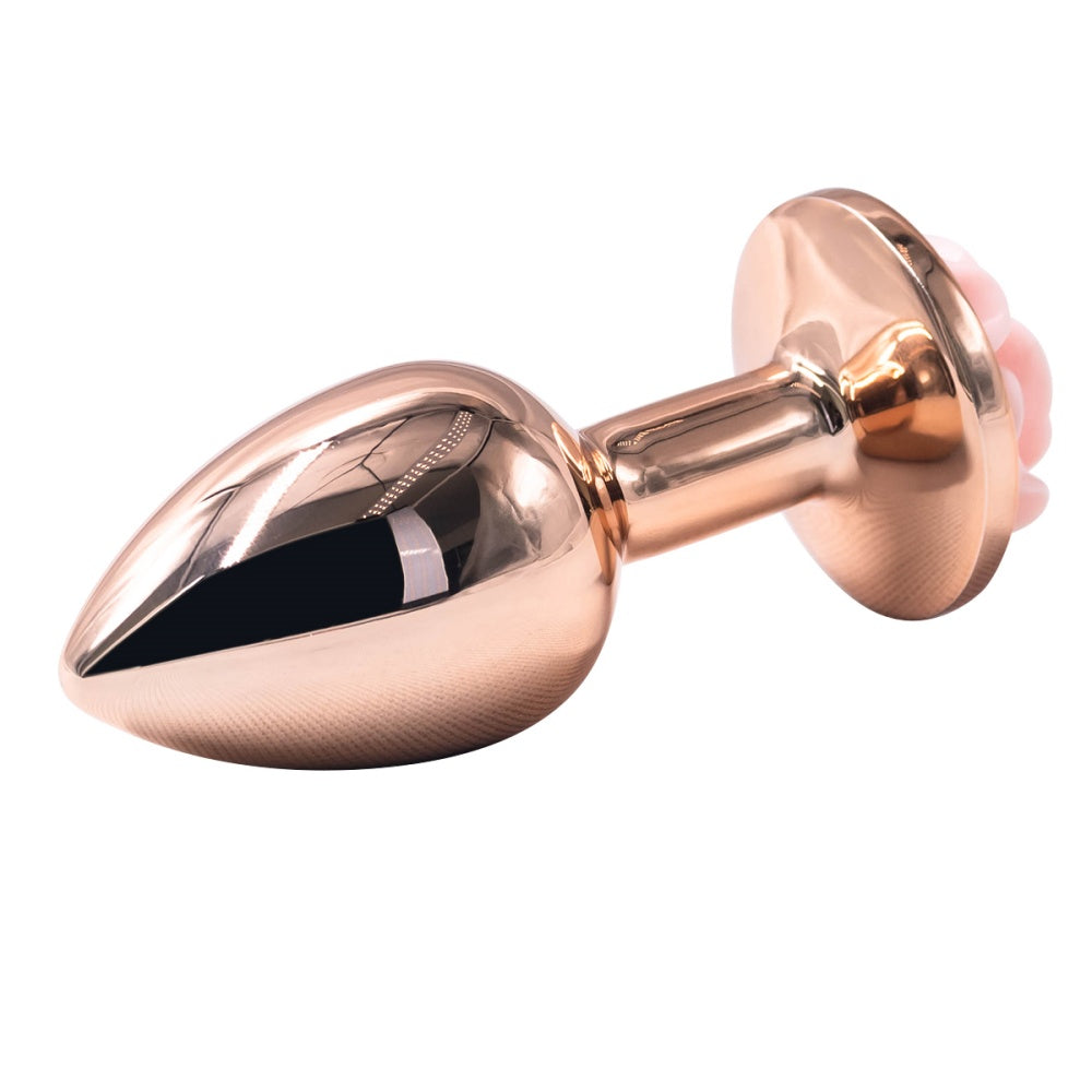 Small Rose Gold Metal Pink Rose Butt Plug 2 inch