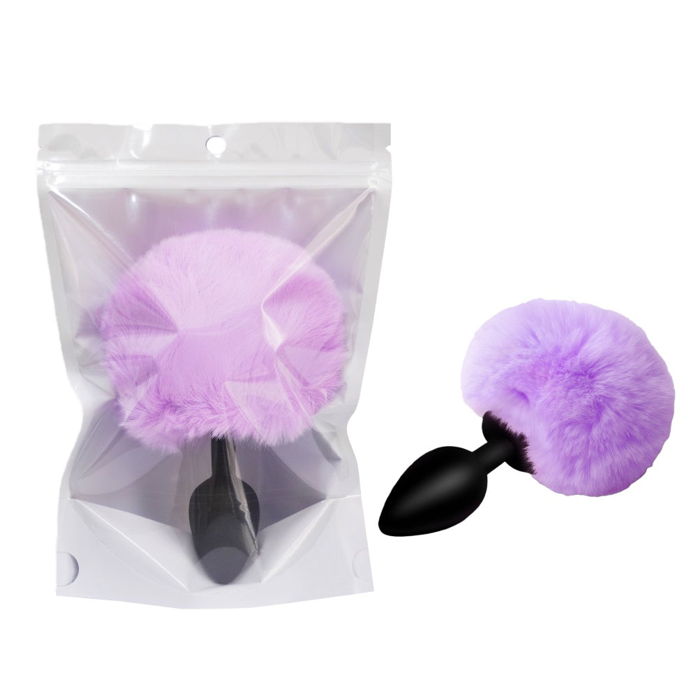 Small Black Silicone Bunny Tail Butt Plug 2 Inch