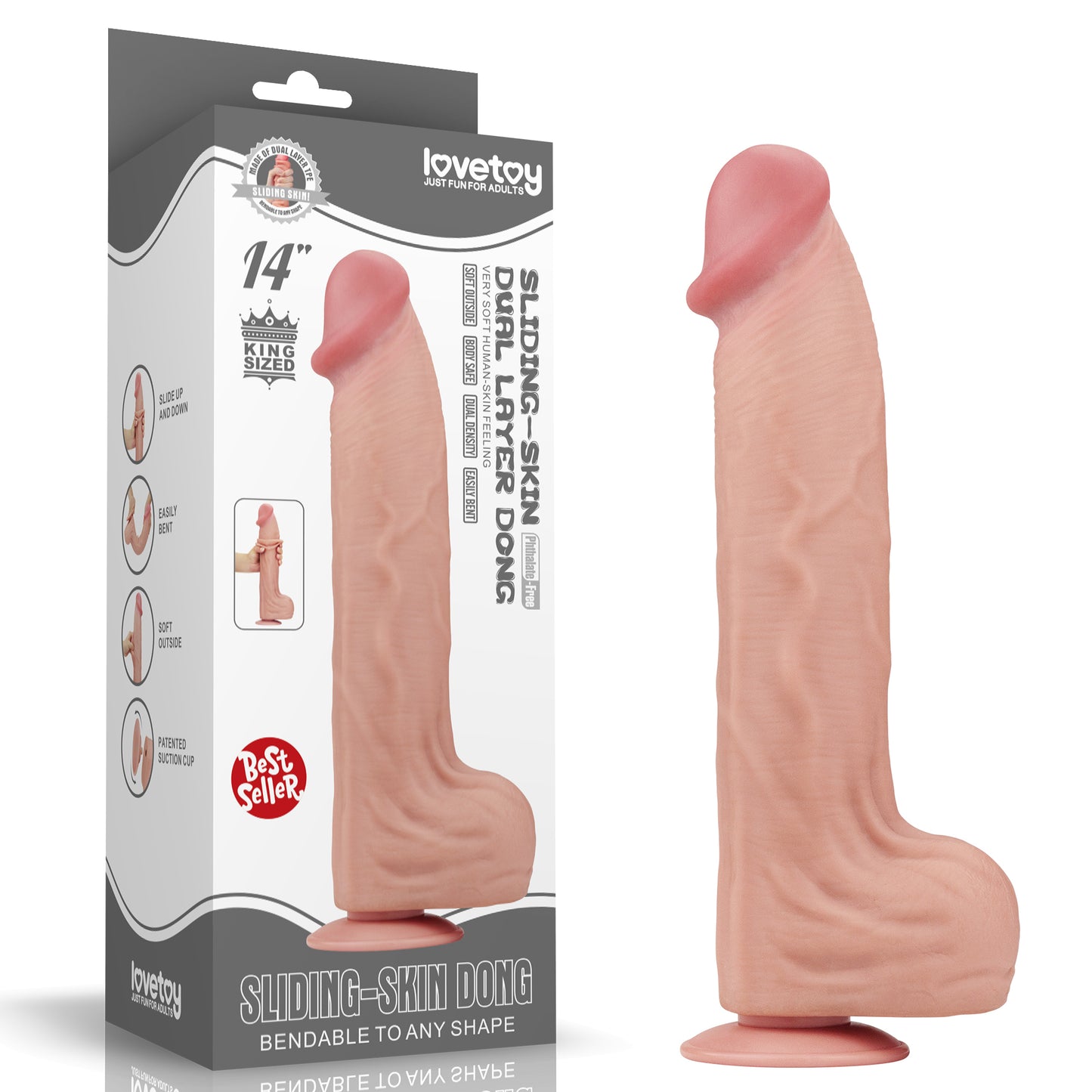 Lovetoy Sliding Skin Dual Layer Dildo 14 inch