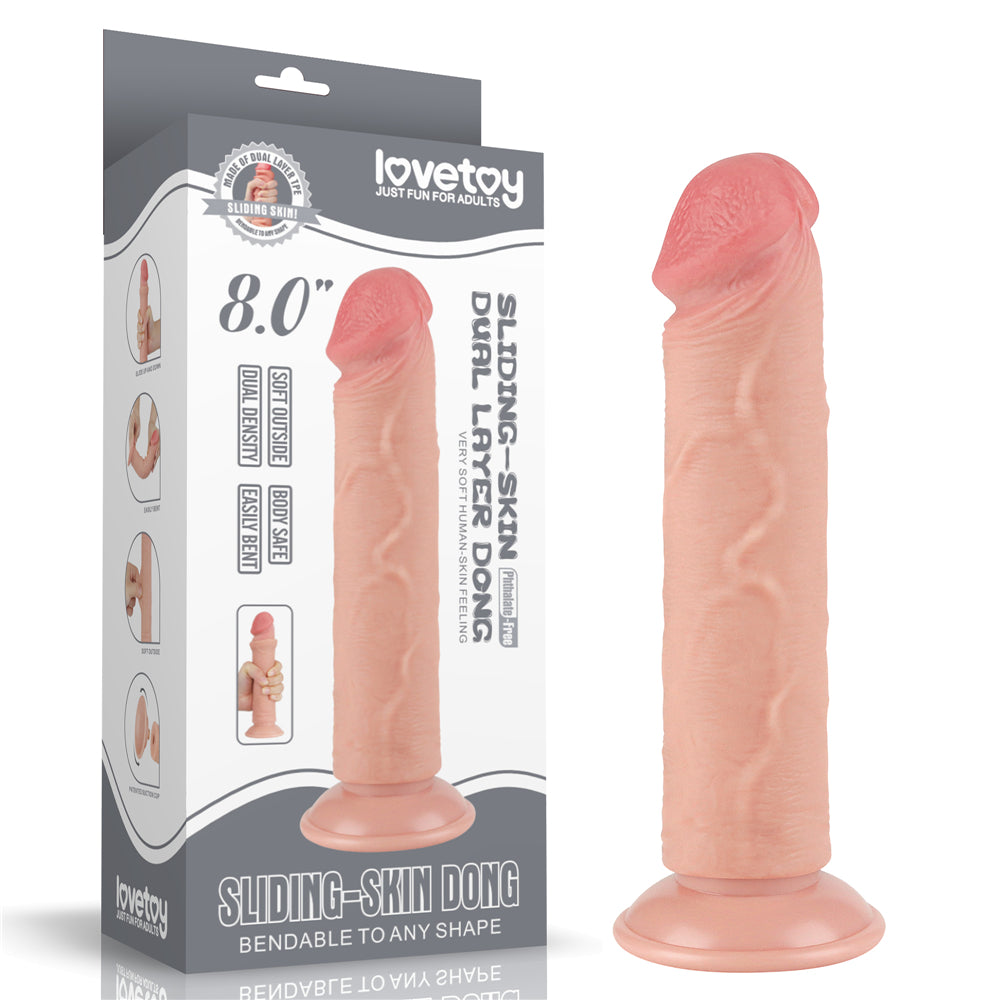 Lovetoy Sliding Skin Dual Layer Dildo without Balls 8 inch