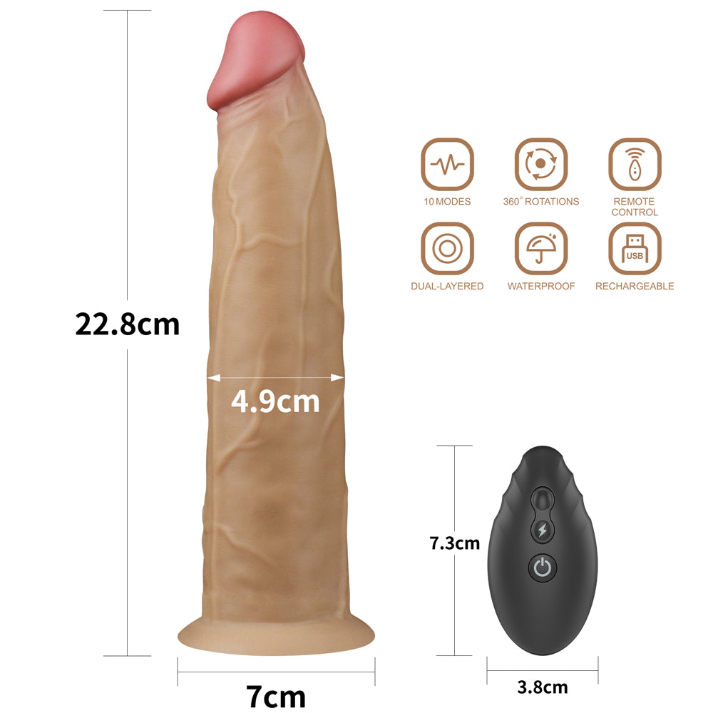 Lovetoy Remote Control Rechargeable Dual Layered Silicone Rotating Dildo 9 inch