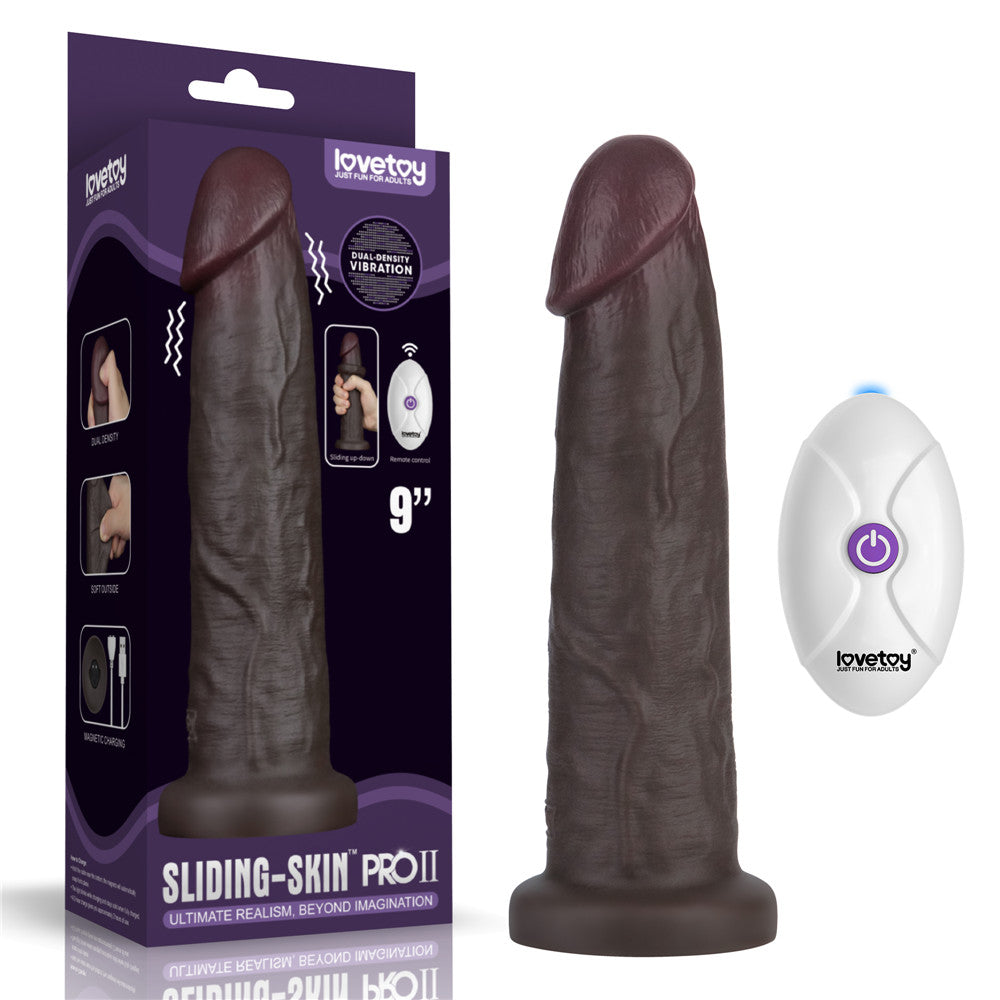Lovetoy Remote Control Rechargeable Vibrating Sliding Skin Pro II Silicone Dildo 9 inch