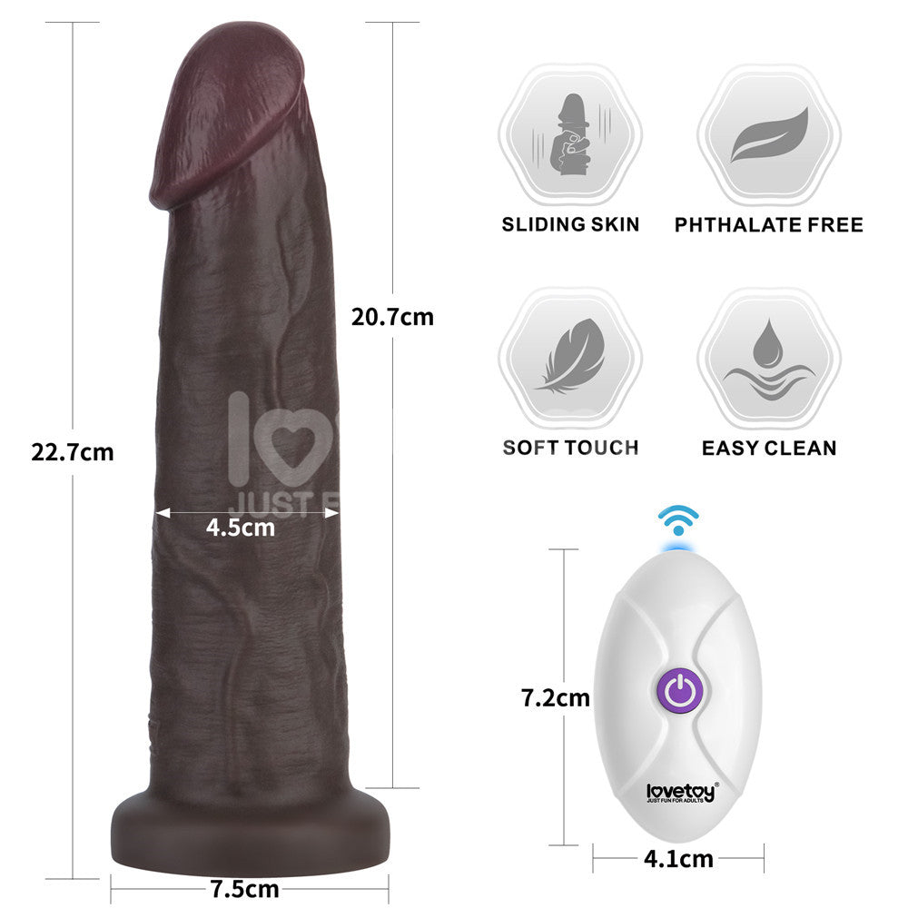 Lovetoy Remote Control Rechargeable Vibrating Sliding Skin Pro II Silicone Dildo 9 inch