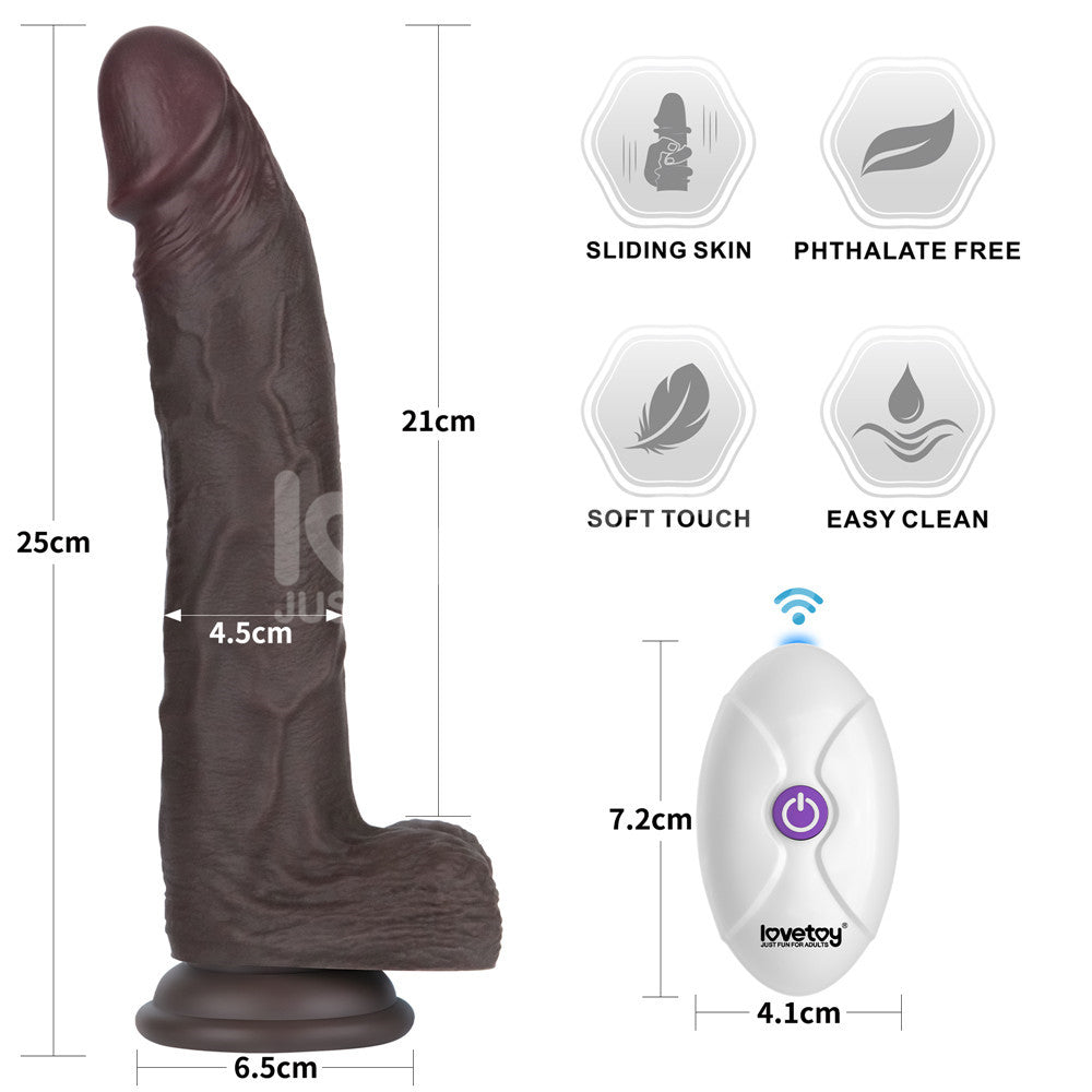 Lovetoy Remote Control Rechargeable Vibrating Sliding Skin Pro II Silicone Dildo 10 inch