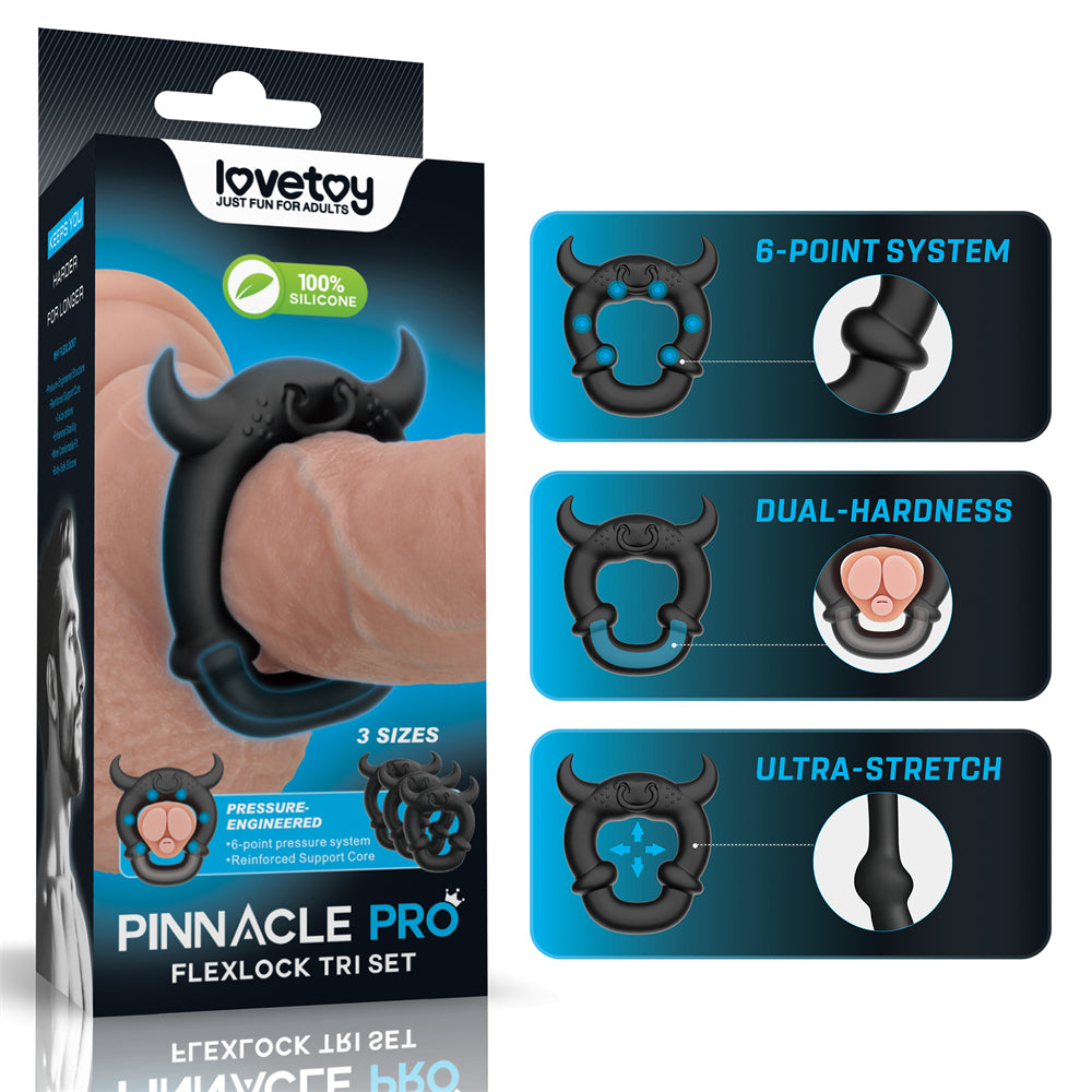 Lovetoy Pinnacle Pro Flexlock Tri Set Penis Ring
