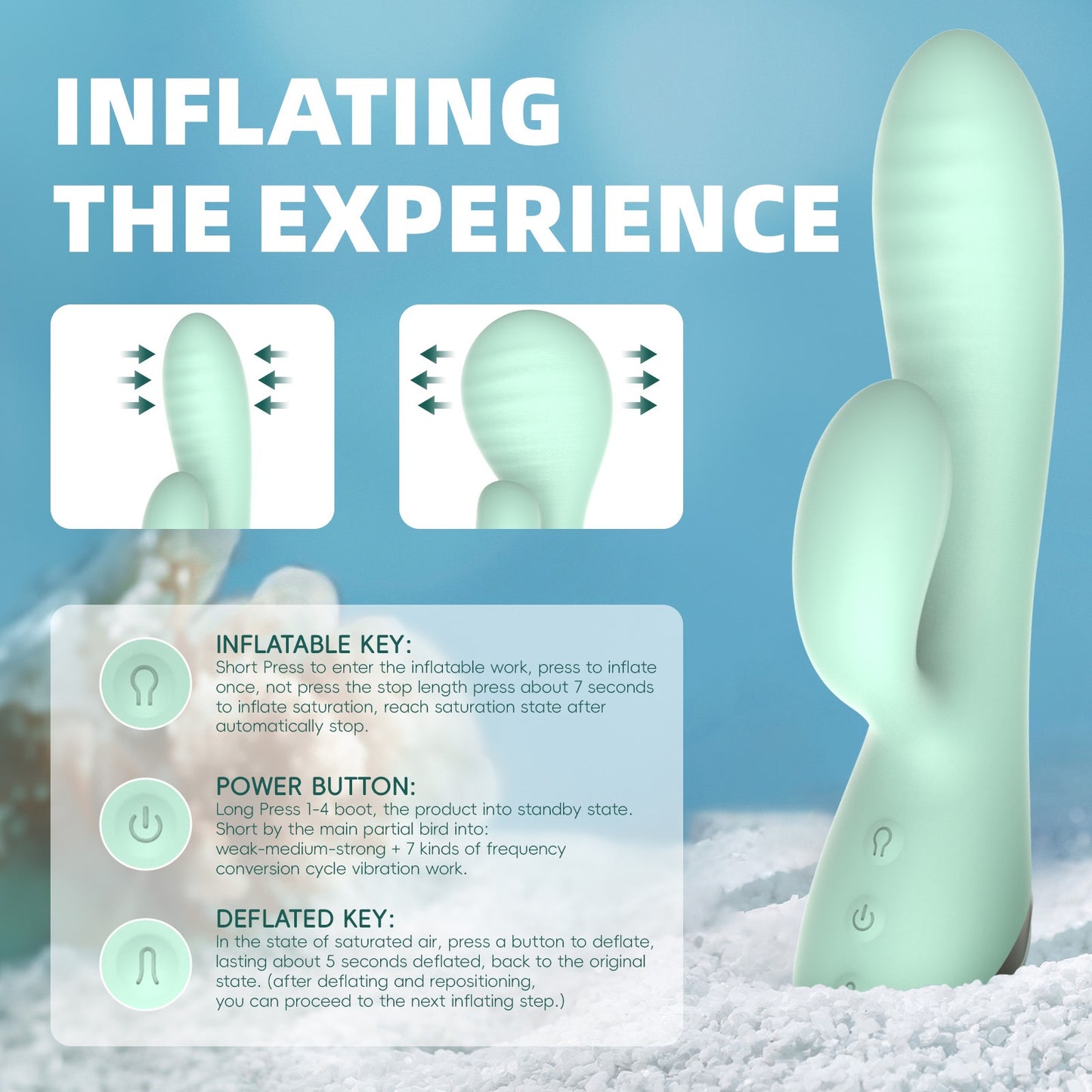 Silicone Inflatable G-Spot Rabbit Vibrator, 10 Function