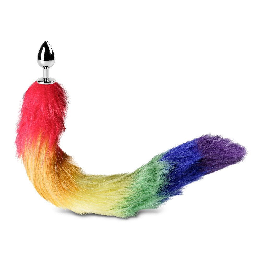 Small Silver Metal Rainbow Faux Fox Tail Butt Plug 2 inch