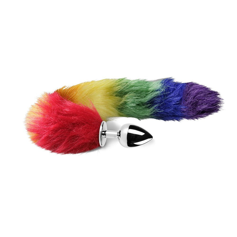 Small Silver Metal Rainbow Faux Fox Tail Butt Plug 2 inch