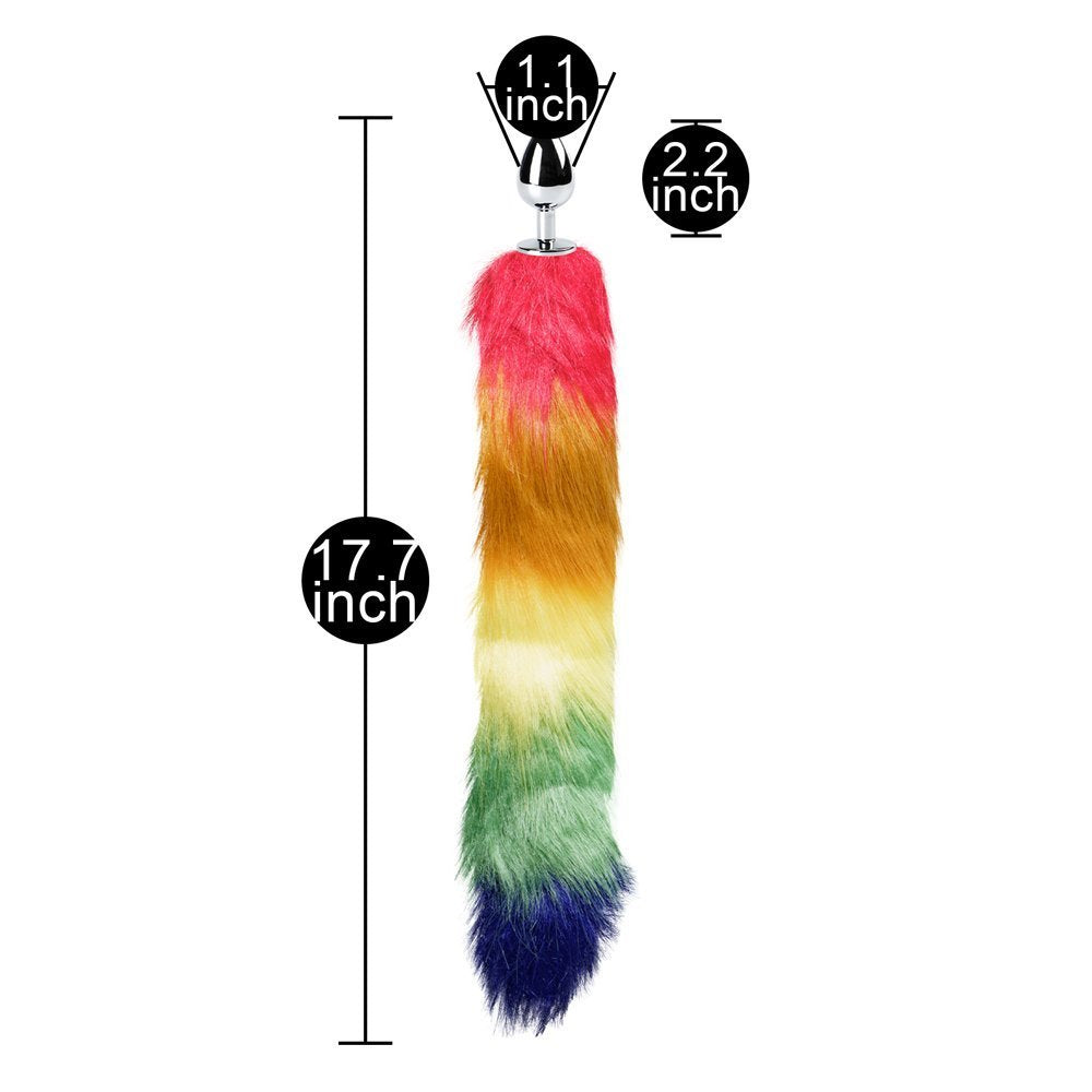 Small Silver Metal Rainbow Faux Fox Tail Butt Plug 2 inch
