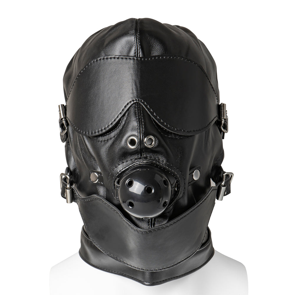 Bondage Hood Mask with Blindfold & Ball Gag (Detachable Eye Mask, Mouth Piece & Mouth Gag)