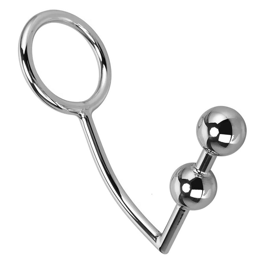 Metal Arched Small Double Ball Anal Hook with Ring