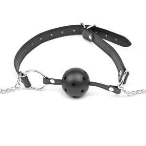 Faux Leather Breathable Ball Gag with Nipple Clamps