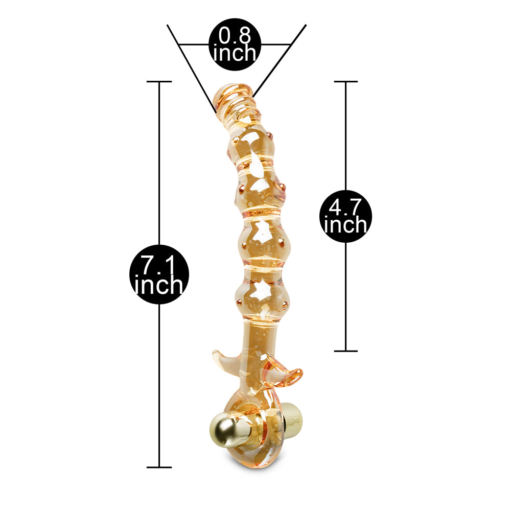 Gold Beaded Vibrating Glass Anal Beads 5 inch