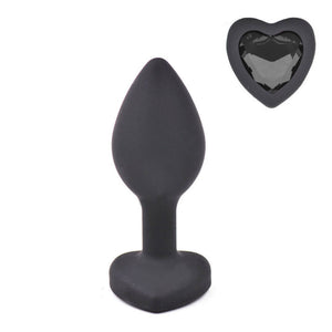 Black Silicone Heart Shaped Butt Plug with Diamond