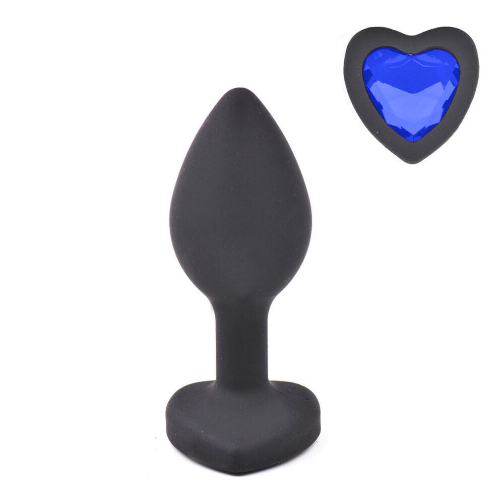 Black Silicone Heart Shaped Butt Plug with Diamond