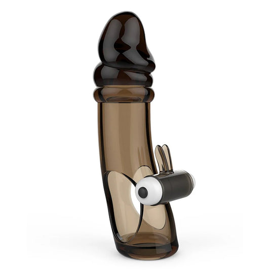 Extra 1.37 inch Realistic Penis Extender with Rabbit Clitoral Stimulator, 5.9 inch