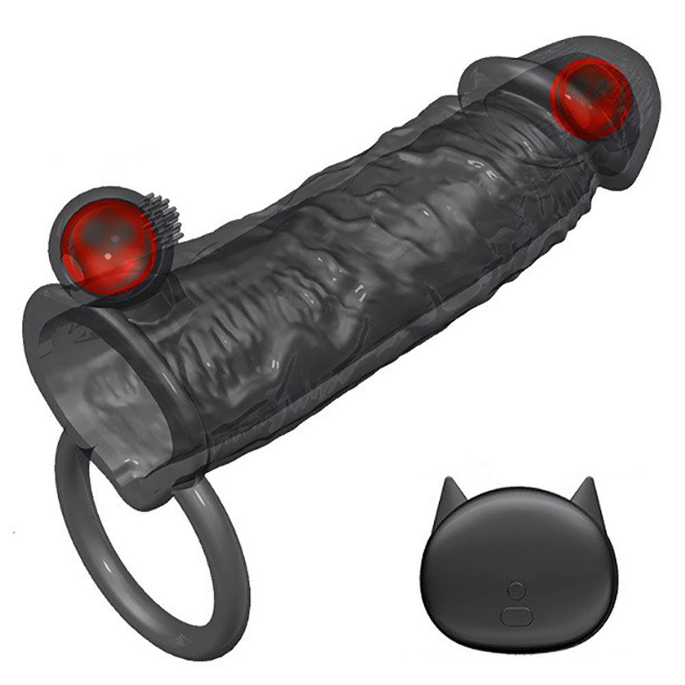 Realistic 2 Detachable Vibrating Balls Penis Sleeve Extender with Ball Loop & Remote, 10 Function, Reusable, Increase 10% Girth