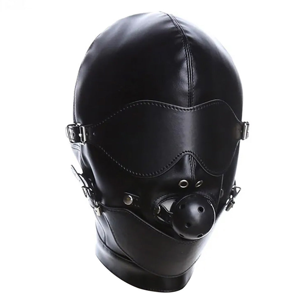 Bondage Hood Mask with Blindfold & Ball Gag (Detachable Eye Mask, Mouth Piece & Mouth Gag)