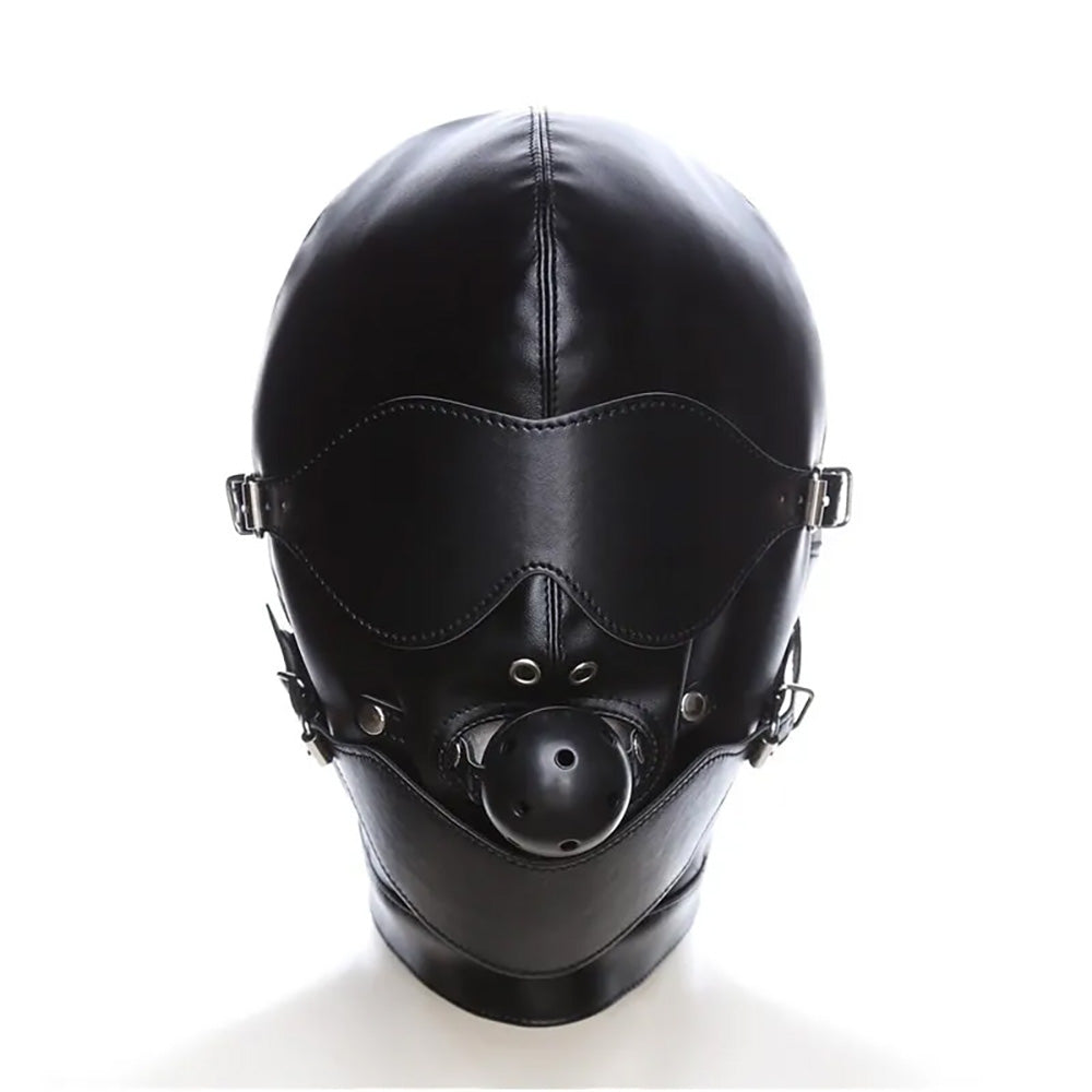 Bondage Hood Mask with Blindfold & Ball Gag (Detachable Eye Mask, Mouth Piece & Mouth Gag)