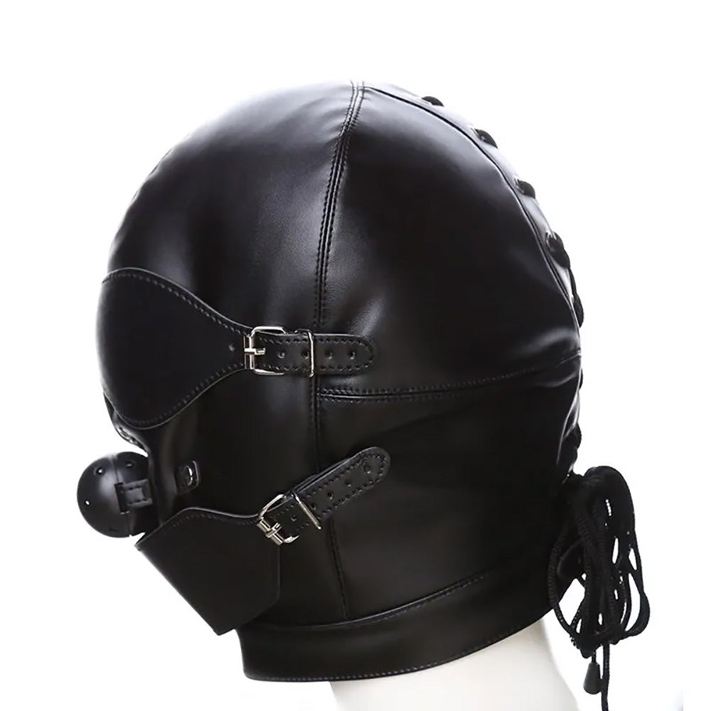 Bondage Hood Mask with Blindfold & Ball Gag (Detachable Eye Mask, Mouth Piece & Mouth Gag)