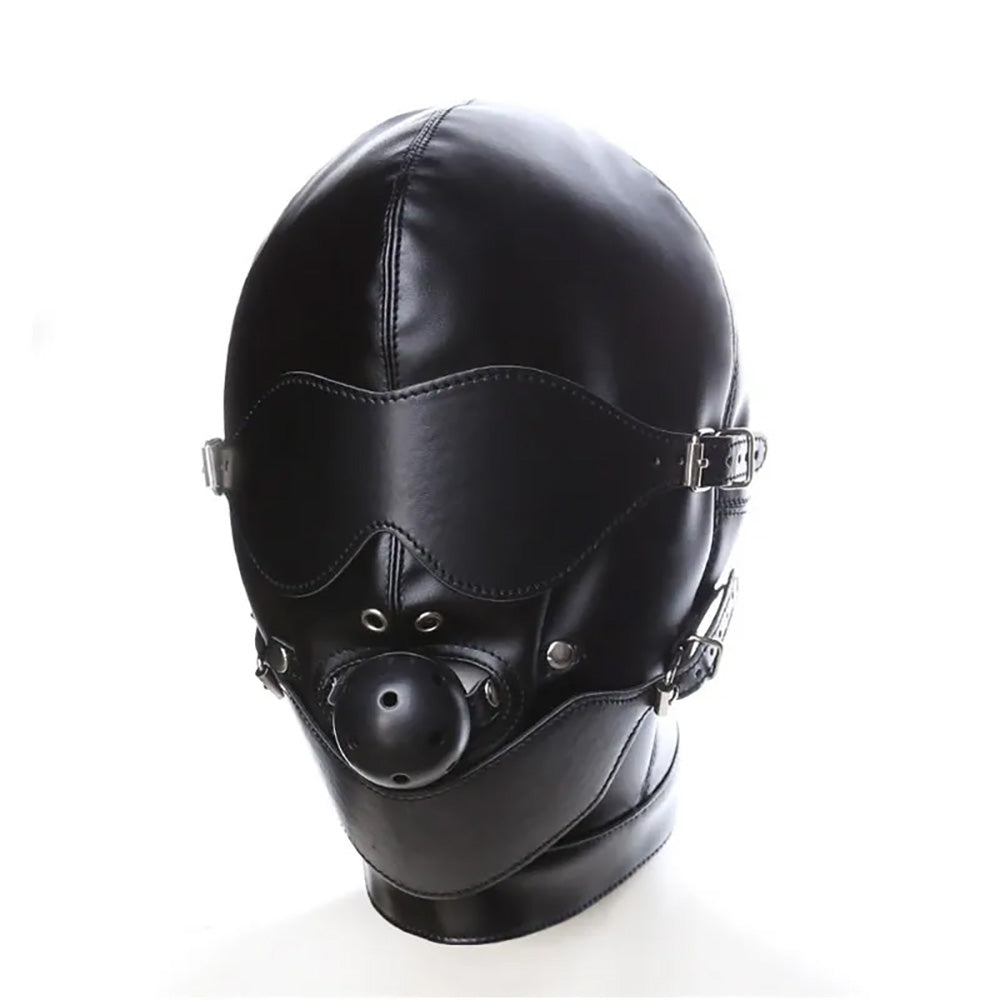 Bondage Hood Mask with Blindfold & Ball Gag (Detachable Eye Mask, Mouth Piece & Mouth Gag)