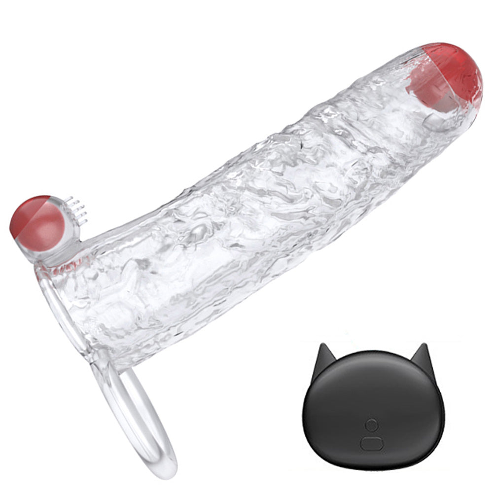 Realistic 2 Detachable Vibrating Balls Penis Sleeve Extender with Ball Loop & Remote, 10 Function, Reusable, Increase 10% Girth