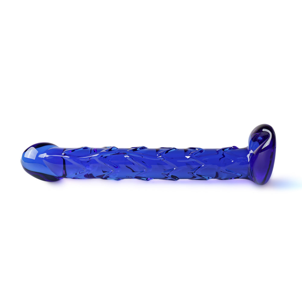 Blue Zig Zag Glass Dildo with Balls 7 inch