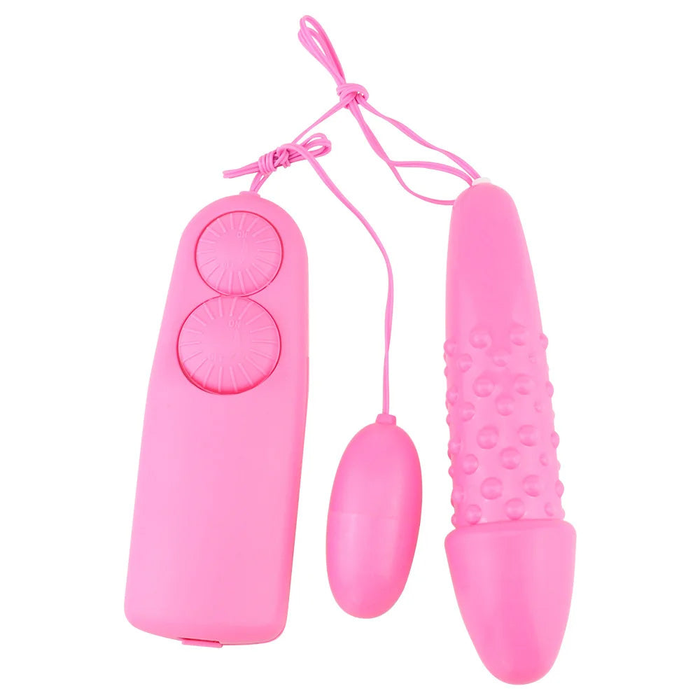 Dual Vibrating Dildo & Egg Vibrator with Two Dial Remote