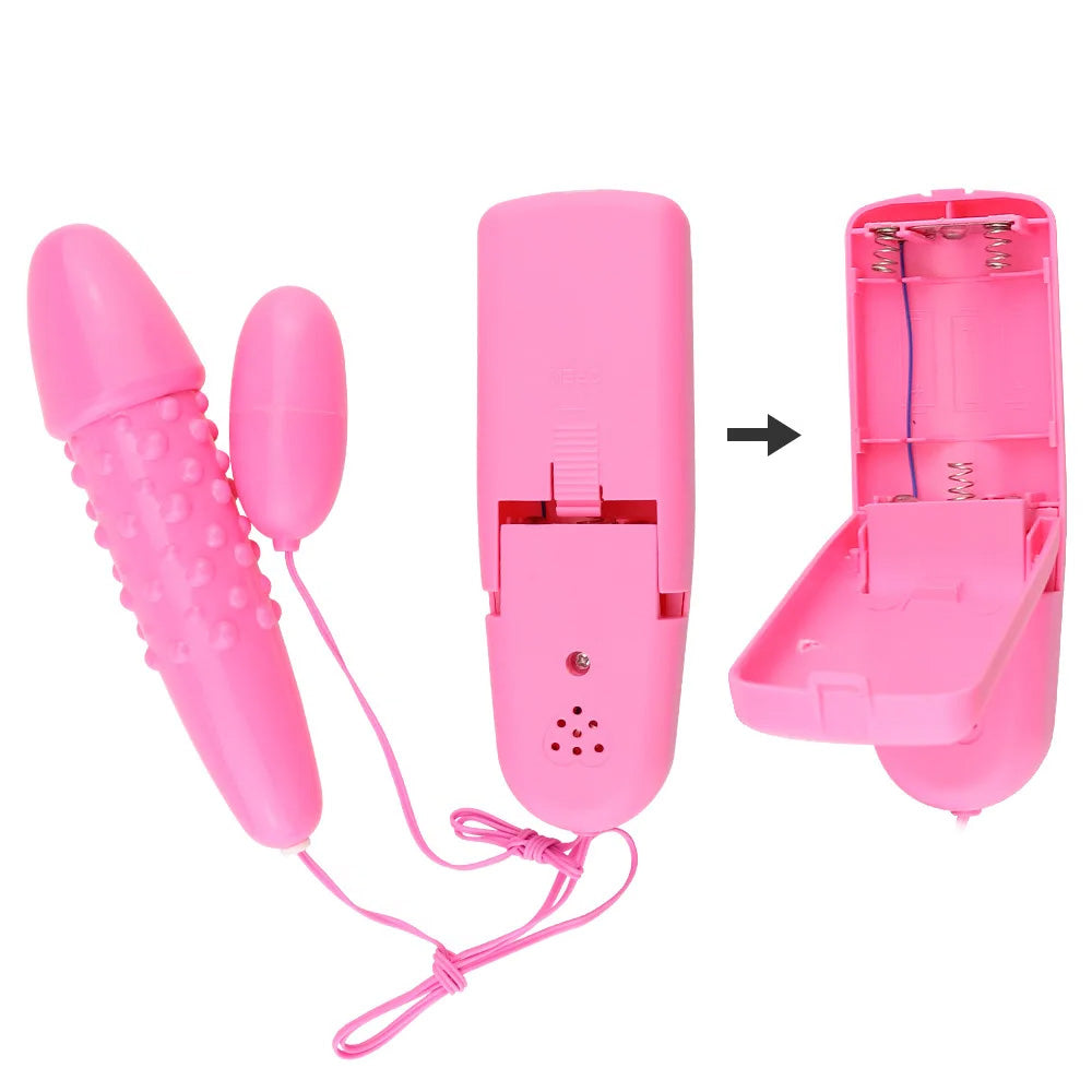 Dual Vibrating Dildo & Egg Vibrator with Two Dial Remote