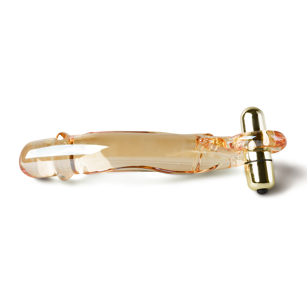Gold Dragon Vibrating Glass Dildo 5 inch