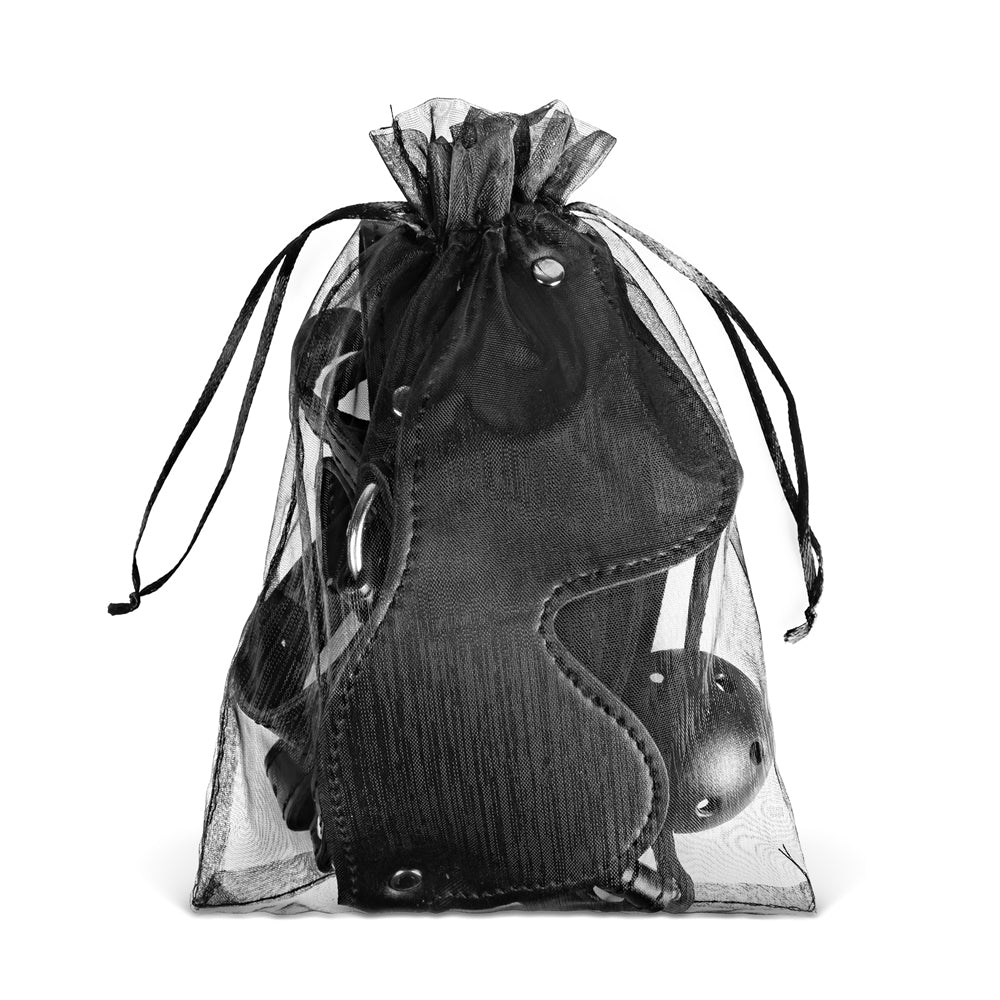 Faux Leather Blindfold Head Harness with Ball Gag