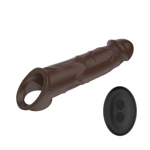 Realistic 2 Extra Inch Vibrating Penis Sleeve Extender with Ball Loop & Remote, Reusable, Increase 50% Girth