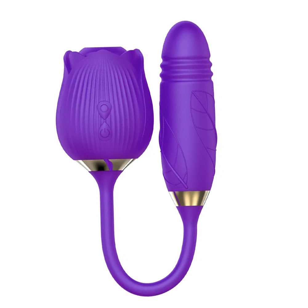 Rose Suction Vibrator & Thrusting Dildo, 10 Function