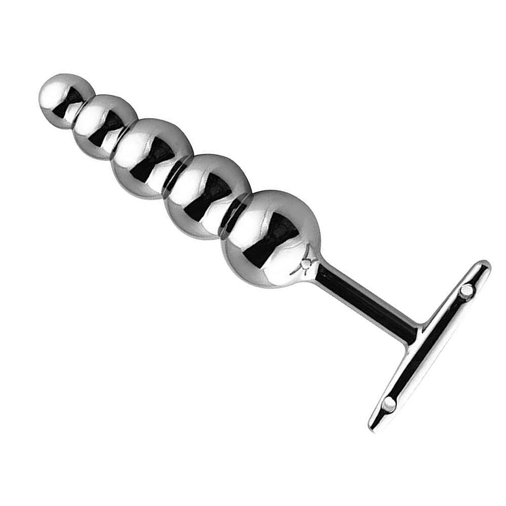 Metal 5-Ball Beaded Anal Wand with T-Handle