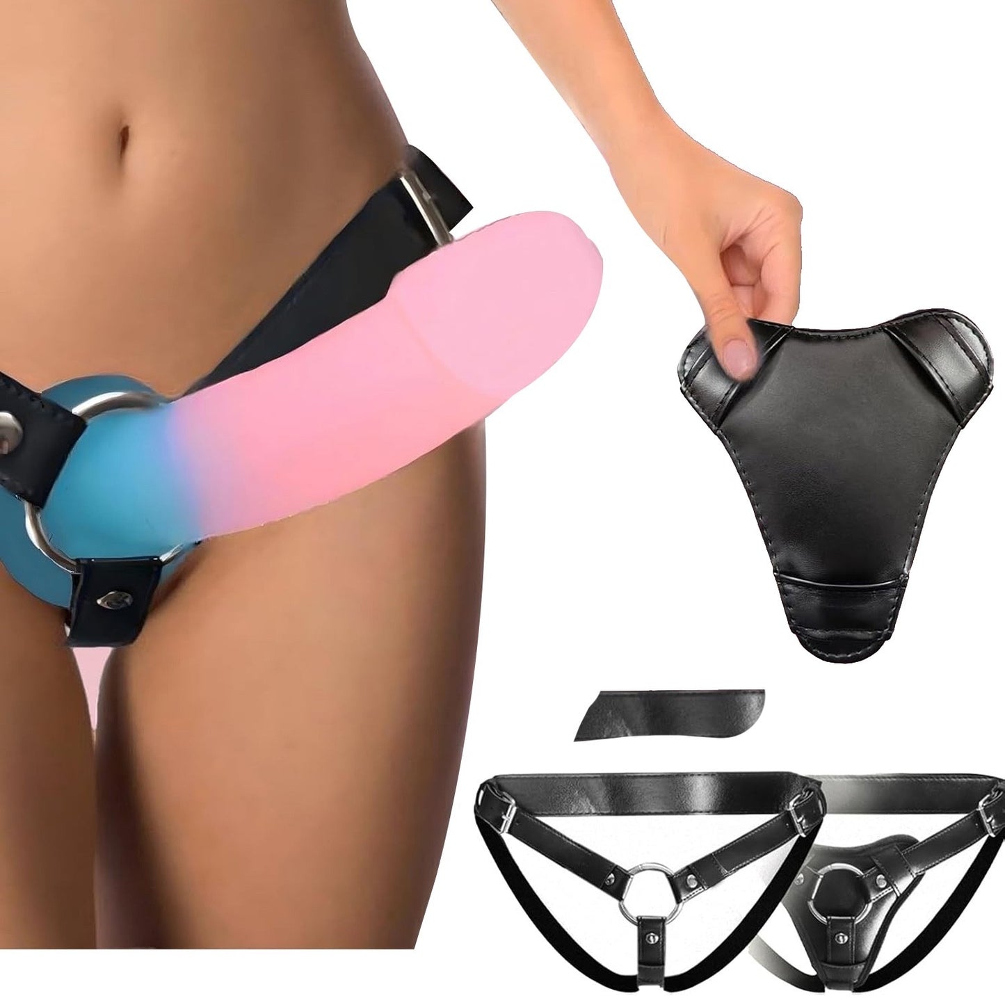 Faux Leather Strap On Harness with 3 Metal O-Rings