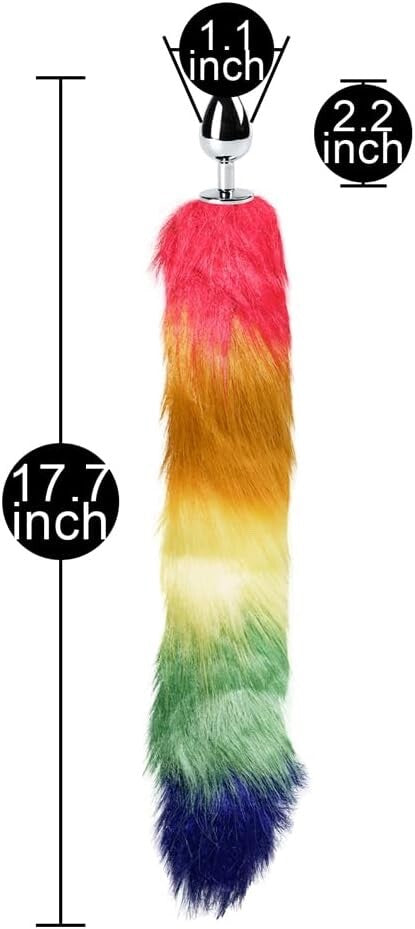 Small Silver Metal Rainbow Faux Fox Tail Butt Plug 2 inch