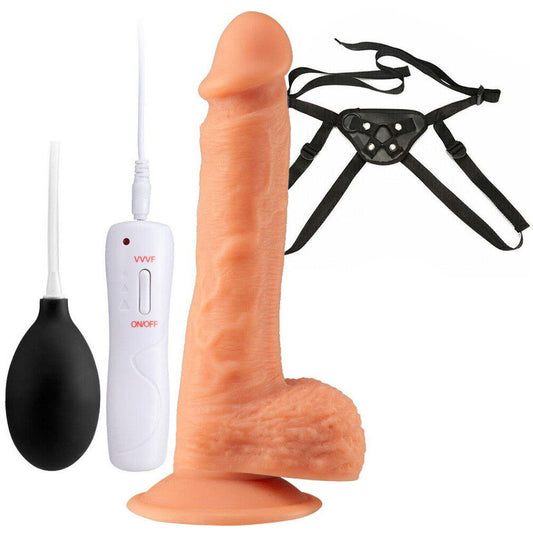 Unisex Strap-On Harness Kit with 8 inch Remote Control Squirting Suction Cup Dildo & O-Rings