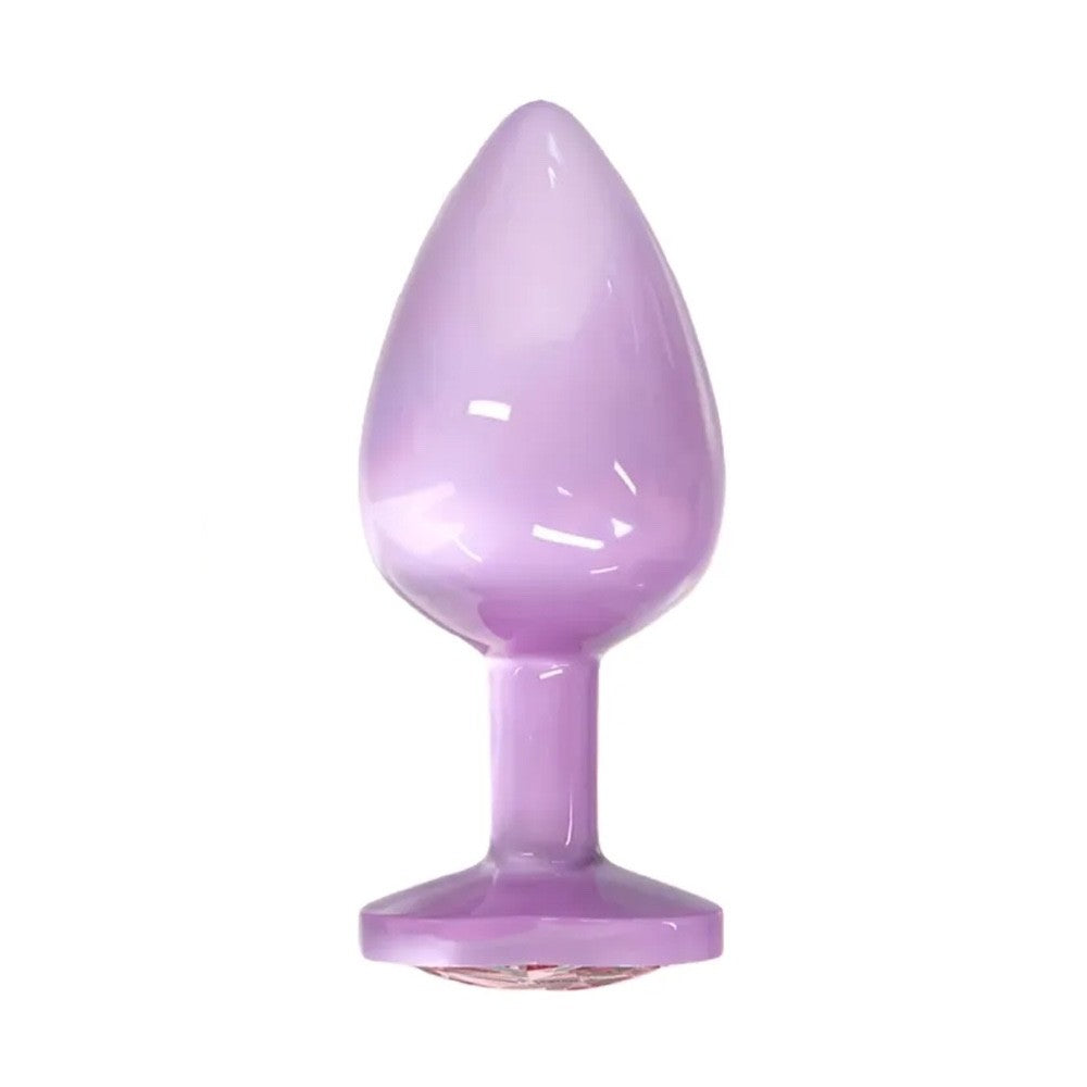 Pink Jeweled Heart Electroplated Pink Metal Butt Plug Small