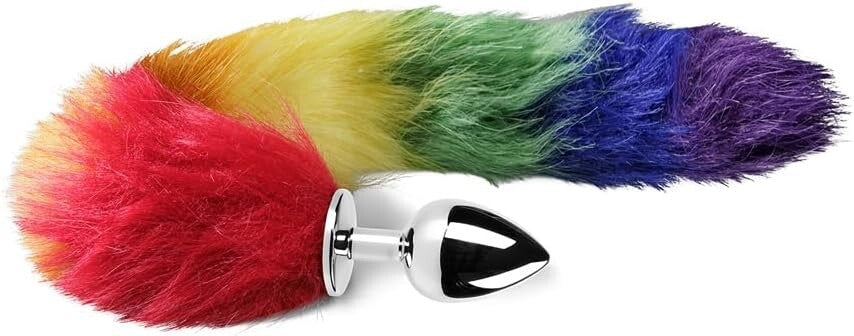 Small Silver Metal Rainbow Faux Fox Tail Butt Plug 2 inch