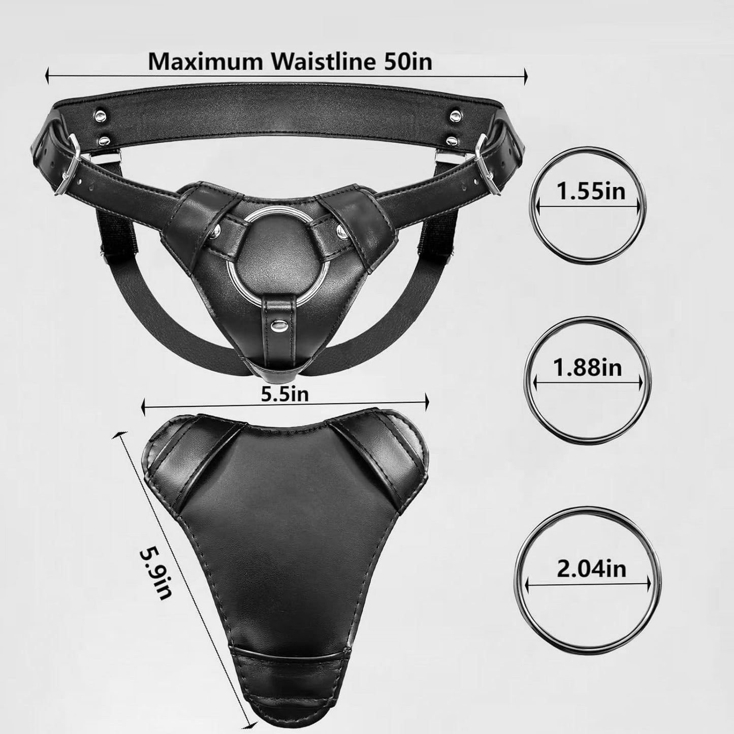 Faux Leather Strap On Harness with 3 Metal O-Rings