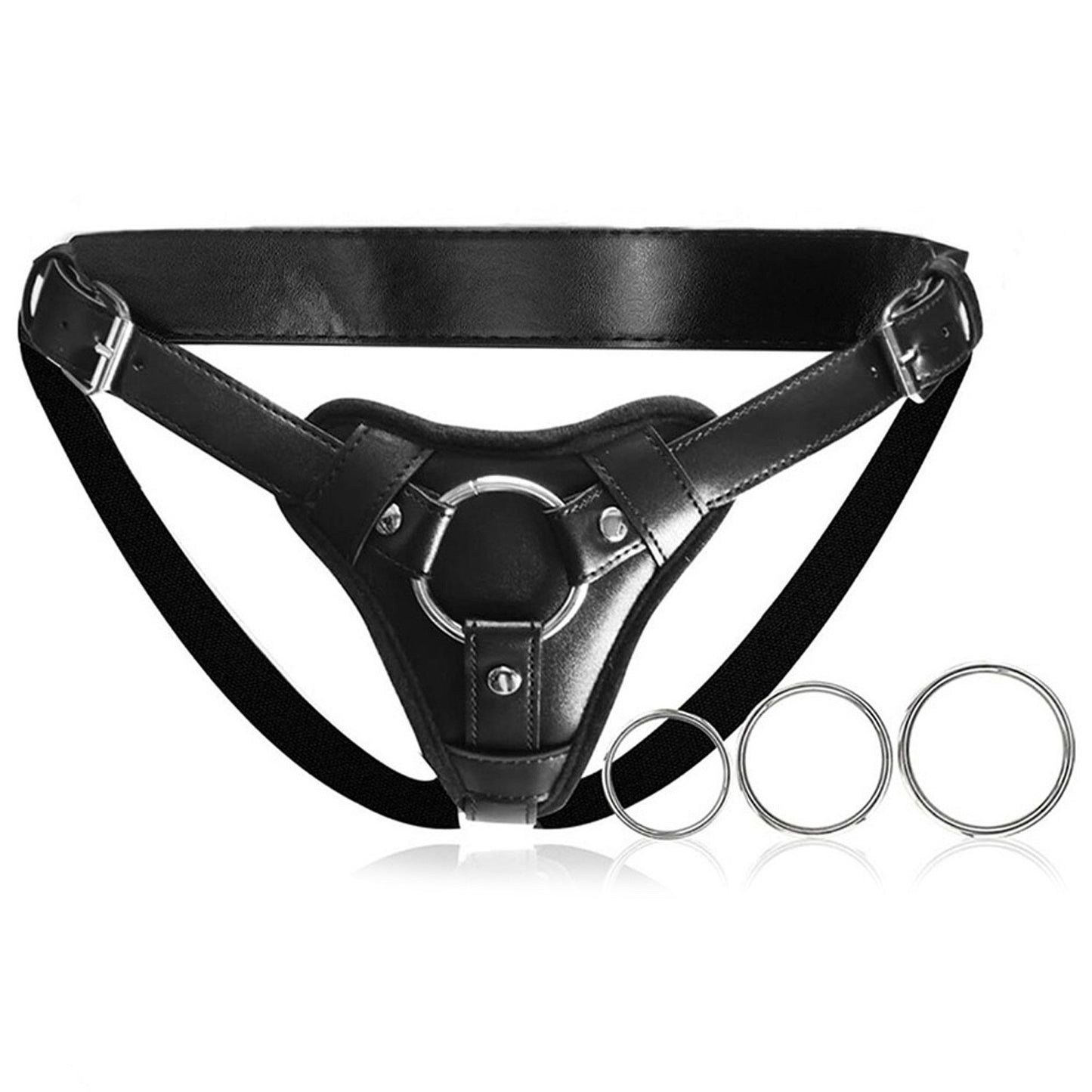 Faux Leather Strap On Harness with 3 Metal O-Rings