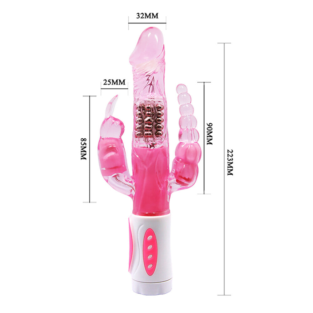 Thrusting Triple Stimulating Rabbit Vibrator with Beaded Anal Plug & Rabbit Clitoral Stimulator