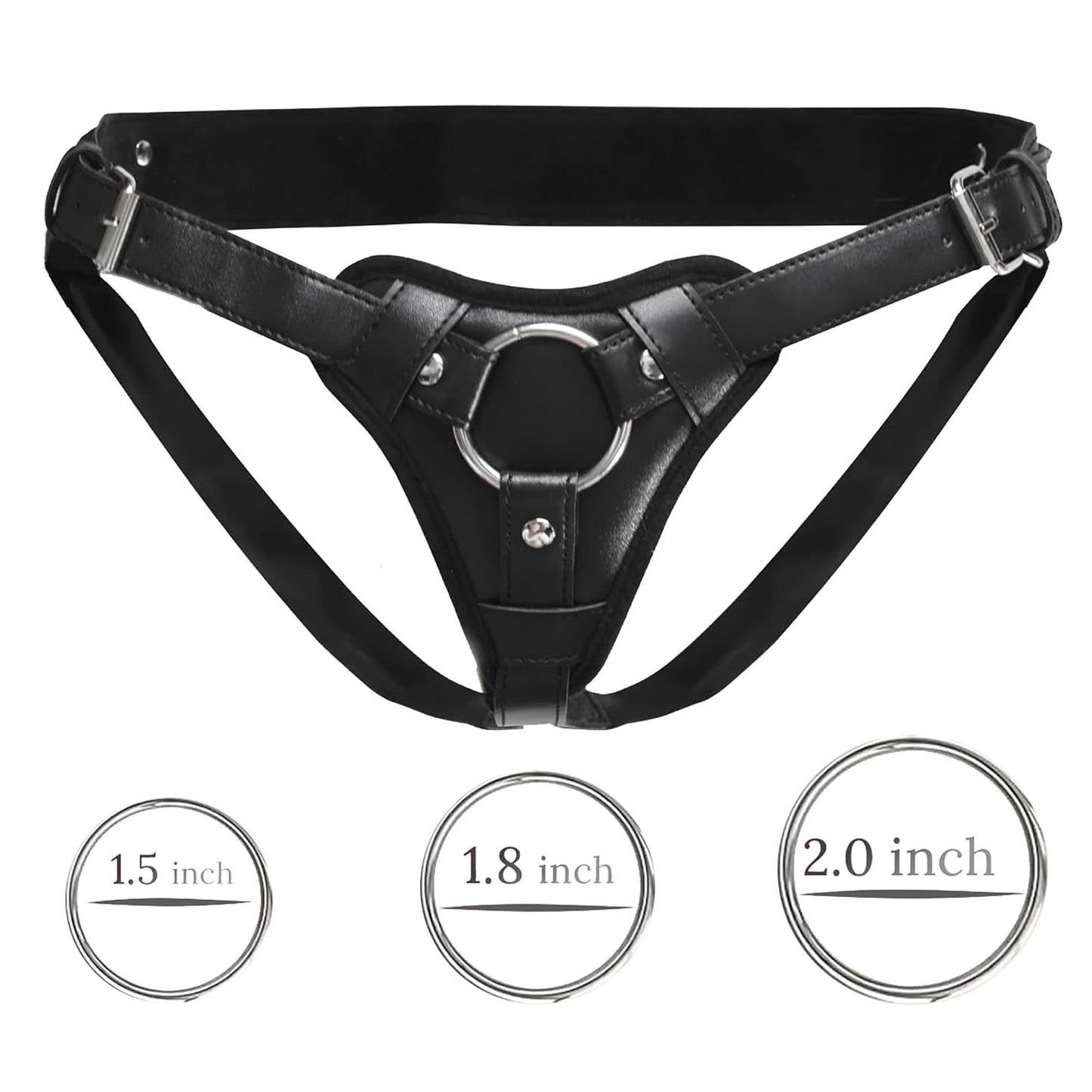 Faux Leather Strap On Harness with 3 Metal O-Rings