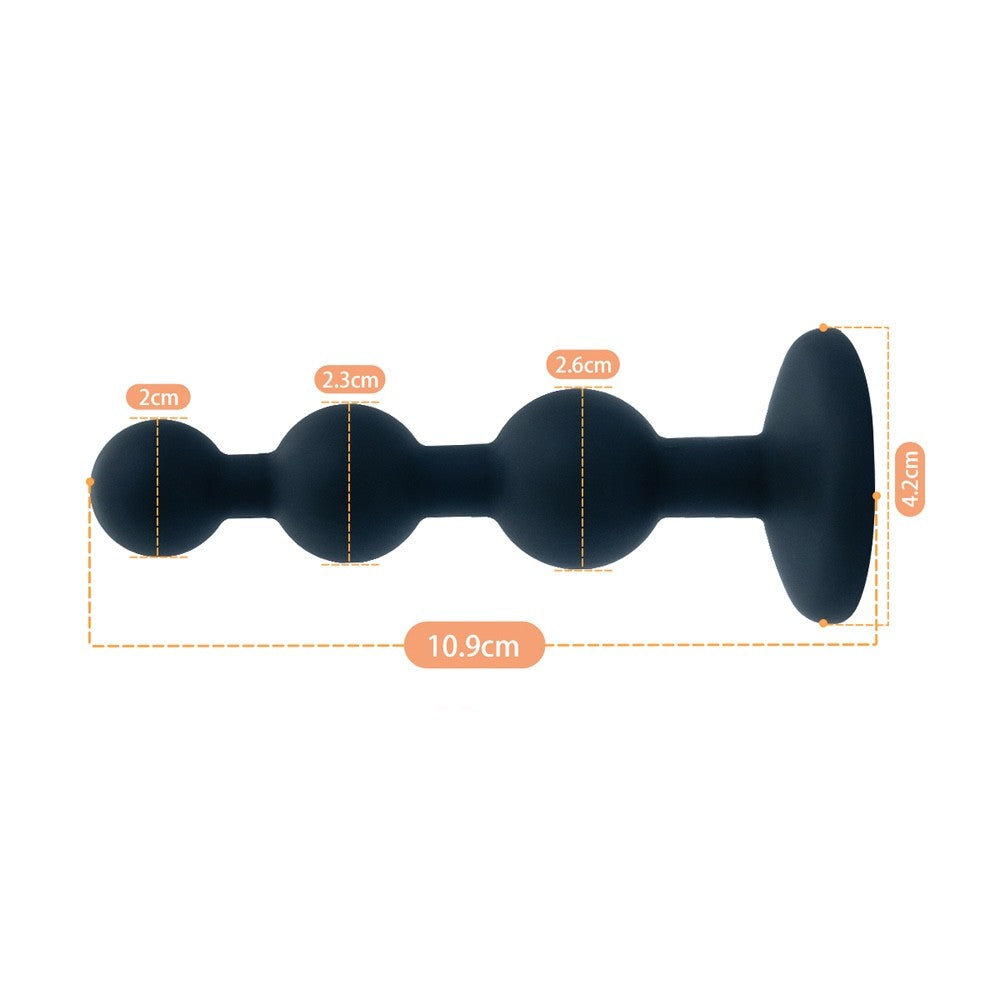 Large Rainbow Jeweled Triple Beaded Black Silicone Anal Butt Plug 3.5 inch