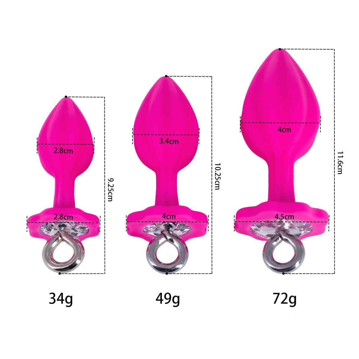 Jeweled Black Silicone Butt Plug with Ring (3 Piece)