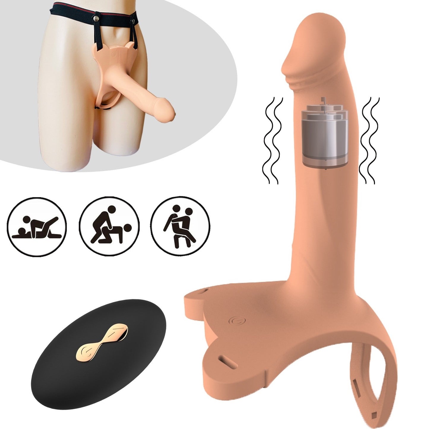 Vibrating Hollow Strap On Dildo with Ball Strap 6 inch