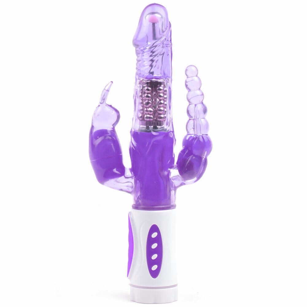 Thrusting Triple Stimulating Rabbit Vibrator with Beaded Anal Plug & Rabbit Clitoral Stimulator
