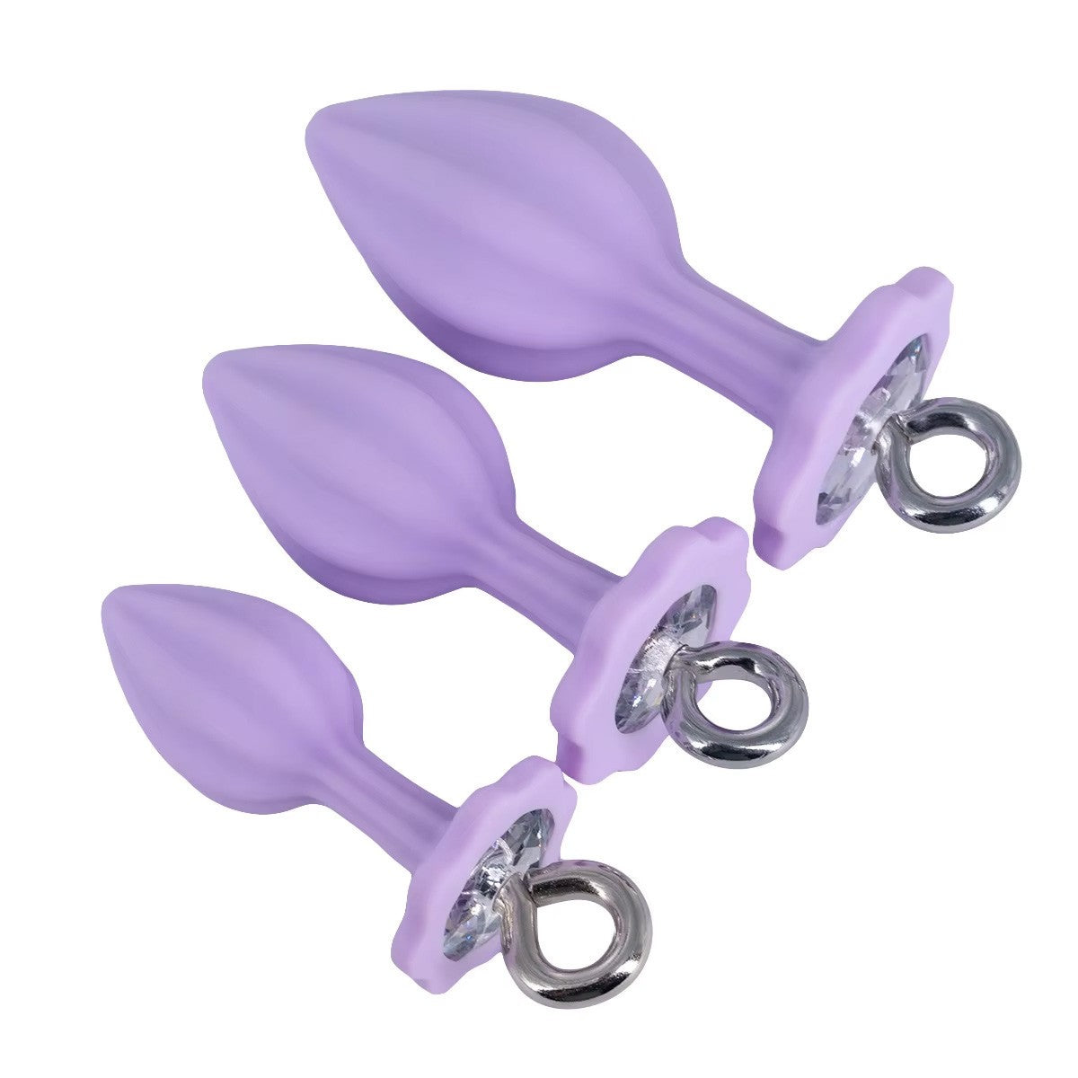 Jeweled Black Silicone Butt Plug with Ring (3 Piece)