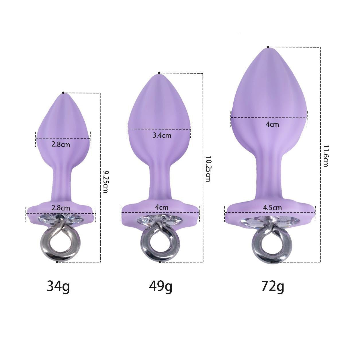Jeweled Black Silicone Butt Plug with Ring (3 Piece)