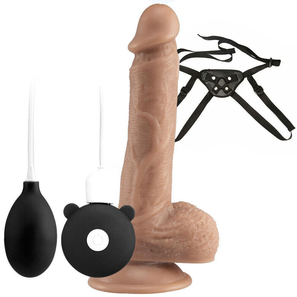 Unisex Strap-On Harness Kit with 8 inch Remote Control Rechargeable Squirting Suction Cup Dildo & O-Rings